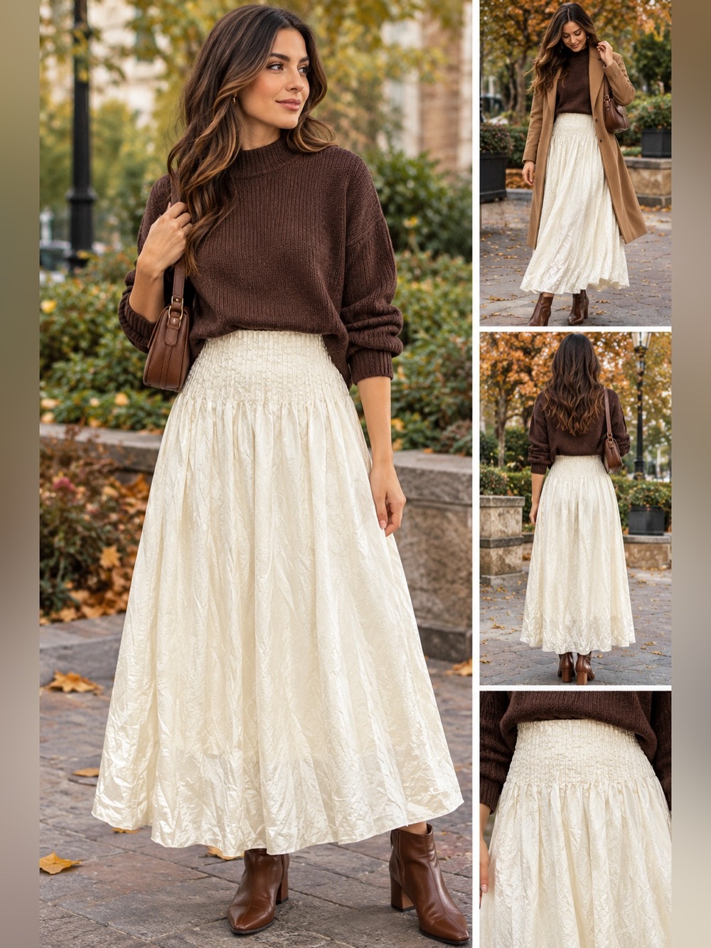✨Future Collective Pearl Ivory Midi Skirt Size 8 Lined Lyocell Blend